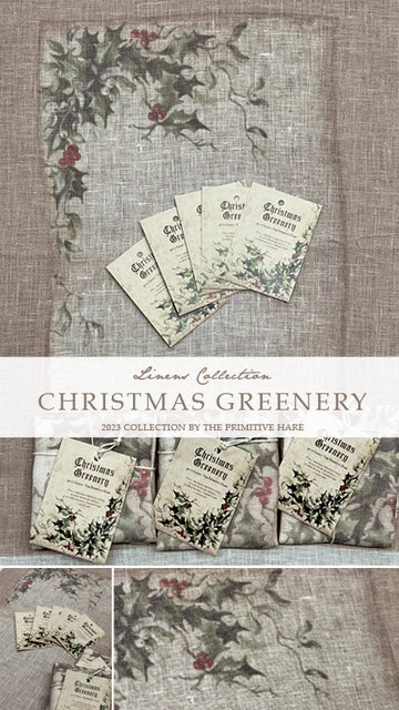 30ct Linen "Christmas Greenery Fabric" - The Primitive Hare - Cross Stitch Fabric [Needlework Marketplace 2023 Exclusive]
