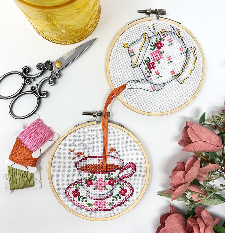 Tea Set Hoops - Tiny Modernist - Cross Stitch Pattern