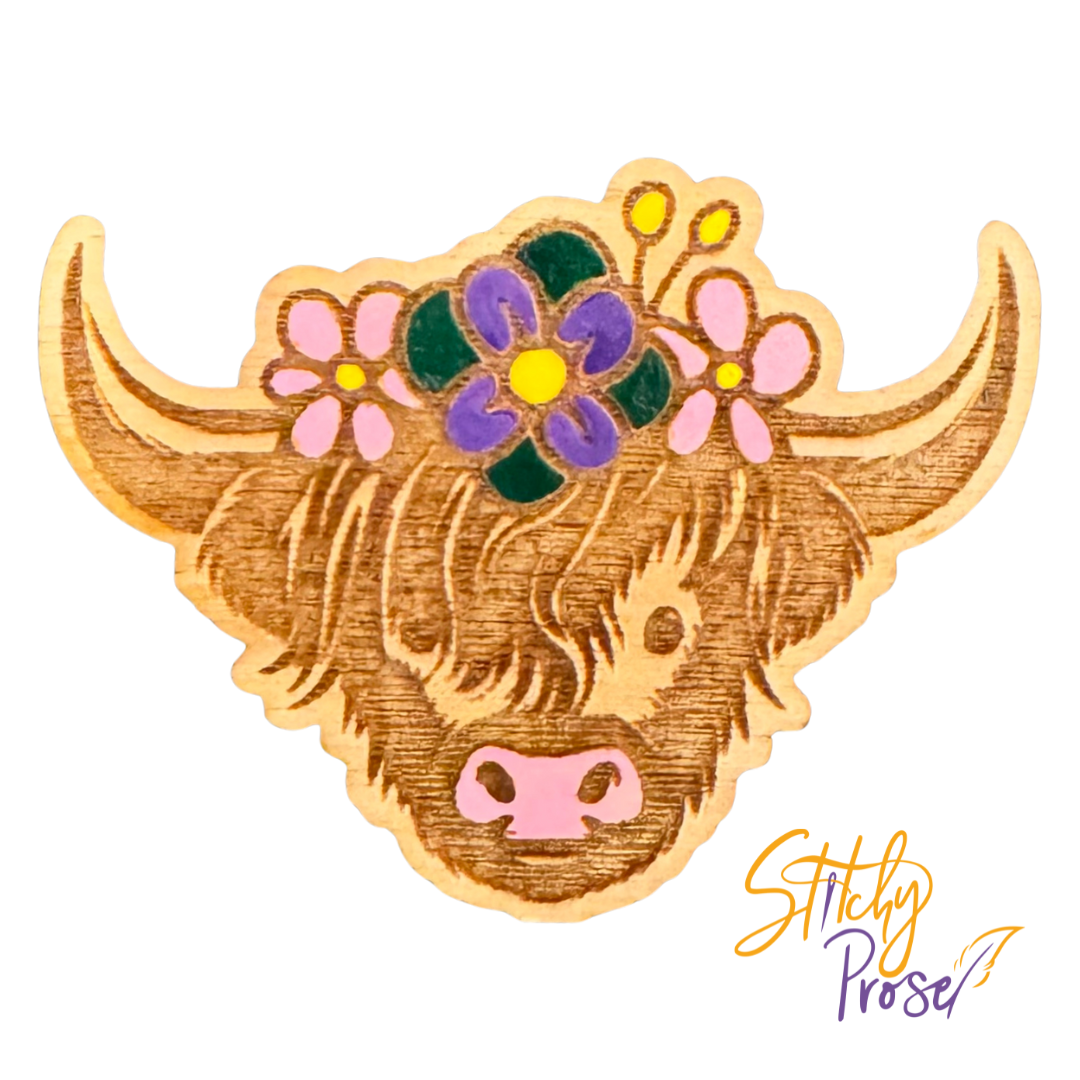 Wooden Highland Coo Needleminder - Stitchy Prose [Nashville 2025 Release]