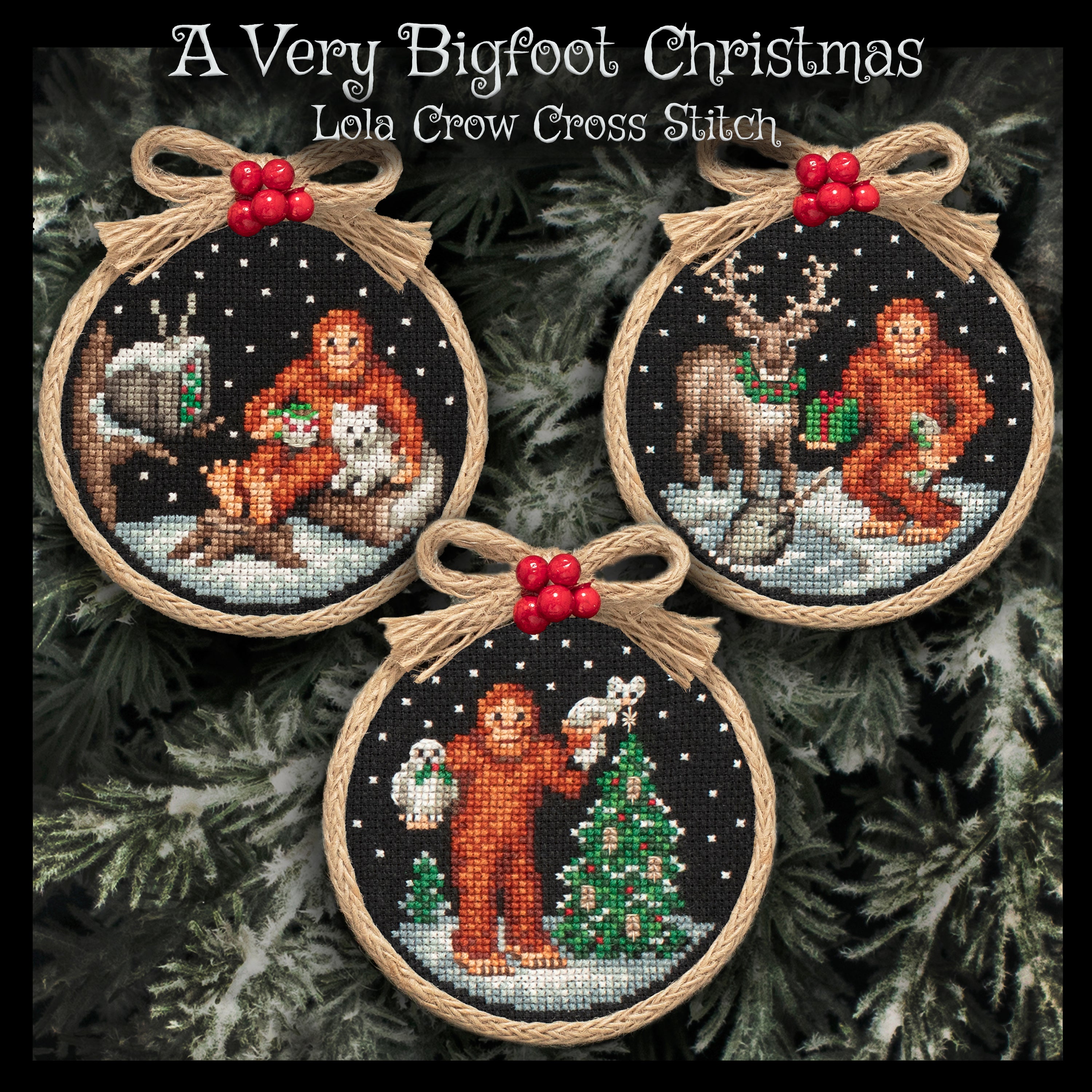 A Very Bigfoot Christmas - Lola Crow Cross Stitch - Cross Stitch Pattern [Needlework Marketplace 2026]