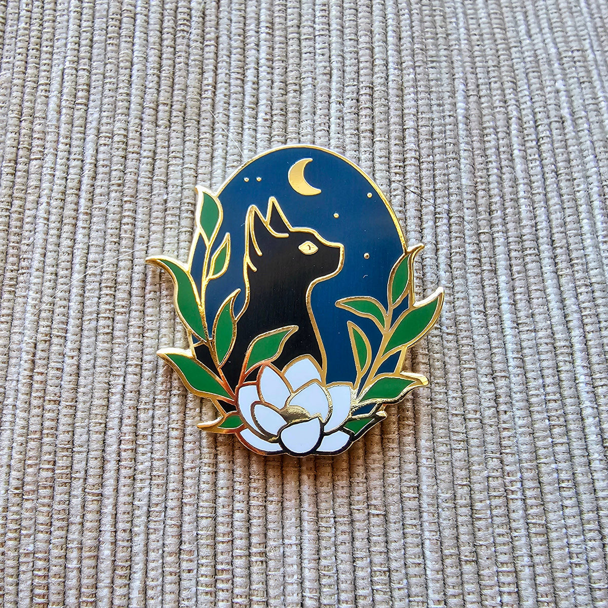 Black Cat Enamel Needle Minder - Jessica Long Embroidery