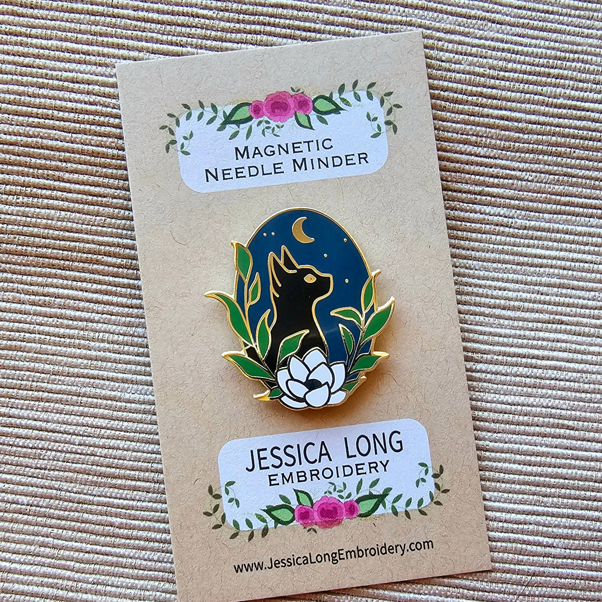 Black Cat Enamel Needle Minder - Jessica Long Embroidery