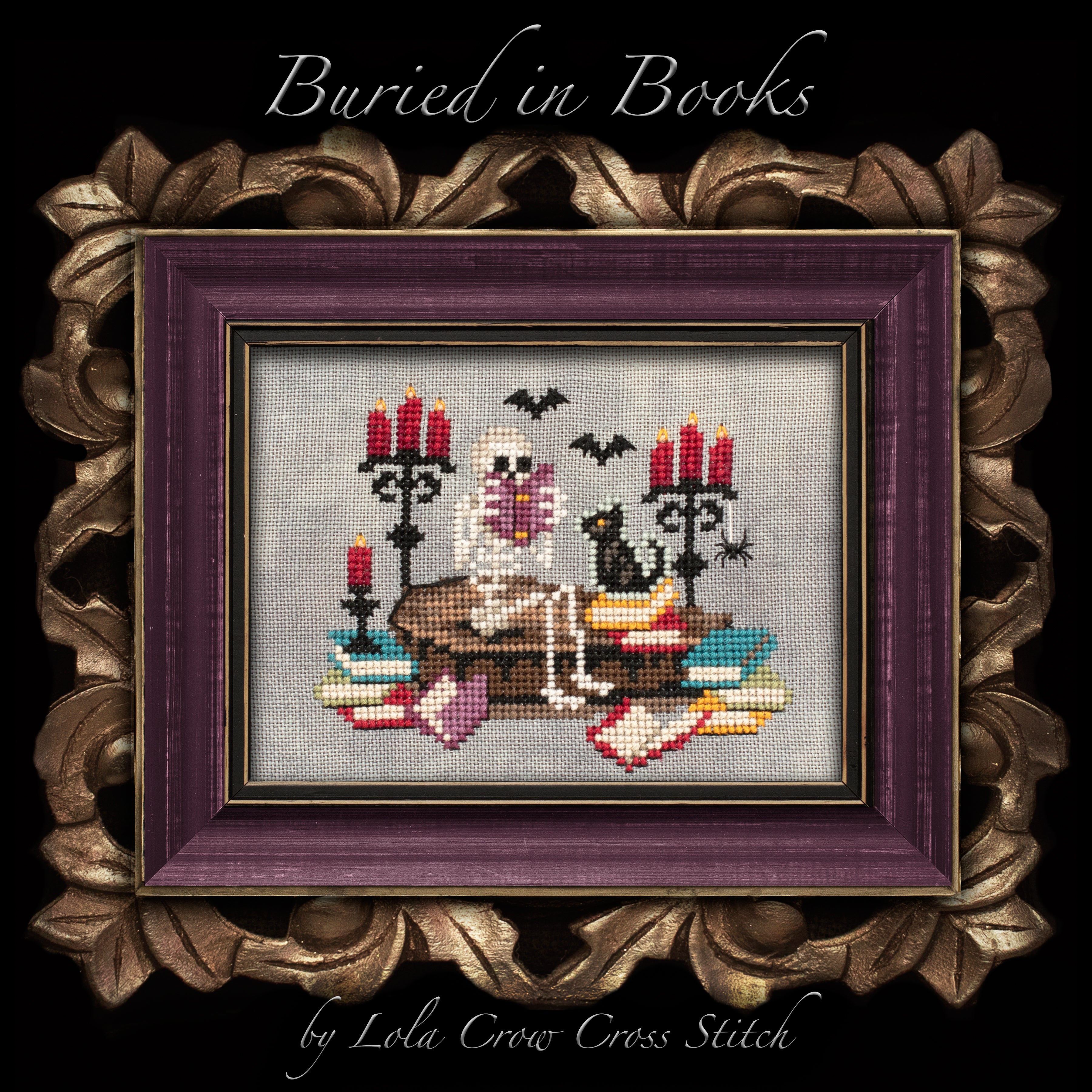 Buried in Books (Book Lover's Halloween #2) - Lola Crow Cross Stitch - Cross Stitch Pattern [Needlework Marketplace 2025]