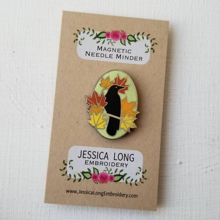 Autumn Crow Enamel Needle Minder - Jessica Long Embroidery