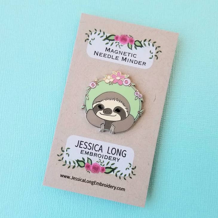 Happy Sloth Enamel Needle Minder - Jessica Long Embroidery