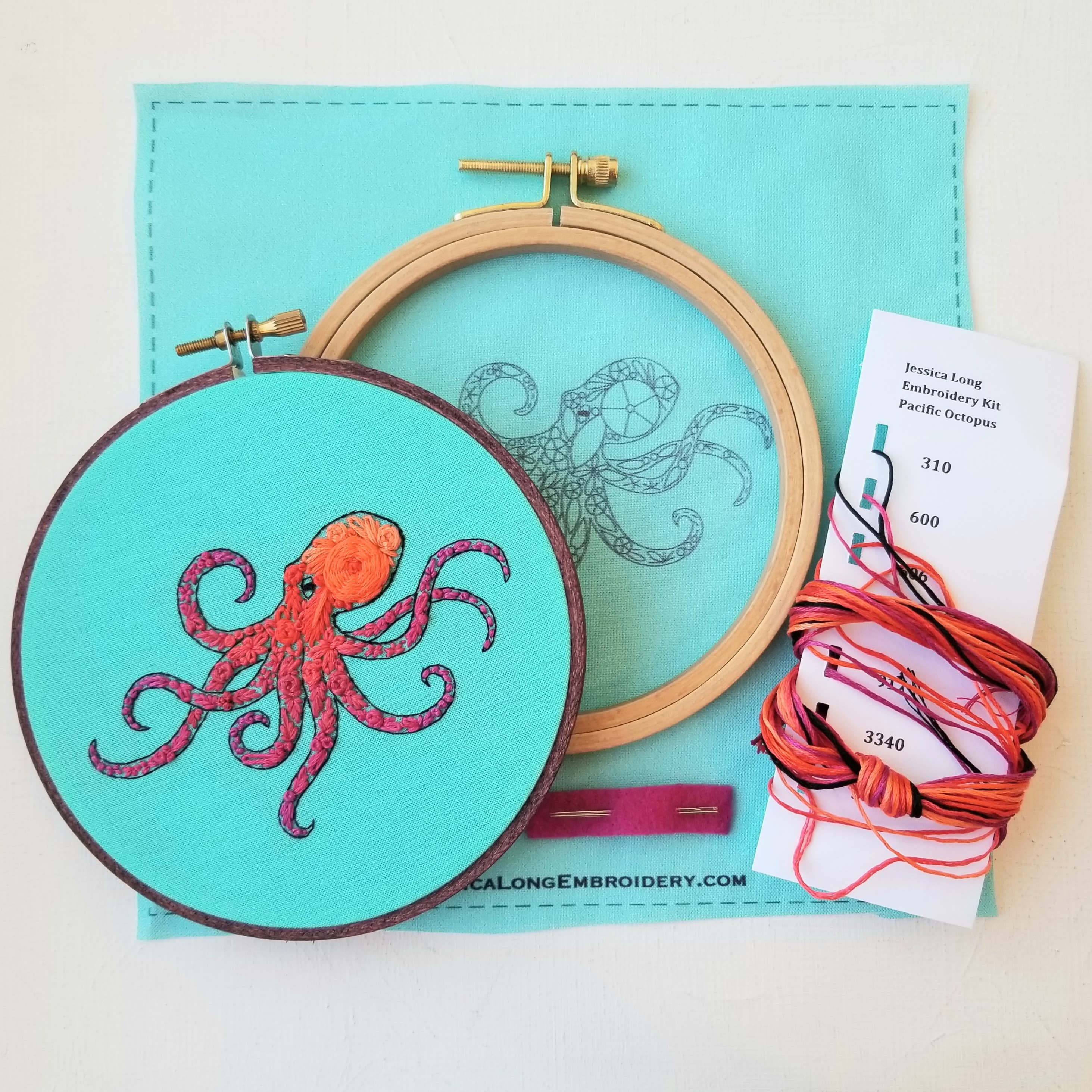 Pacific Octopus Embroidery Kit - Jessica Long Embroidery
