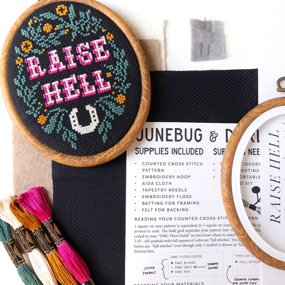Raise Hell Cross Stitch Kit - Junebug & Darlin