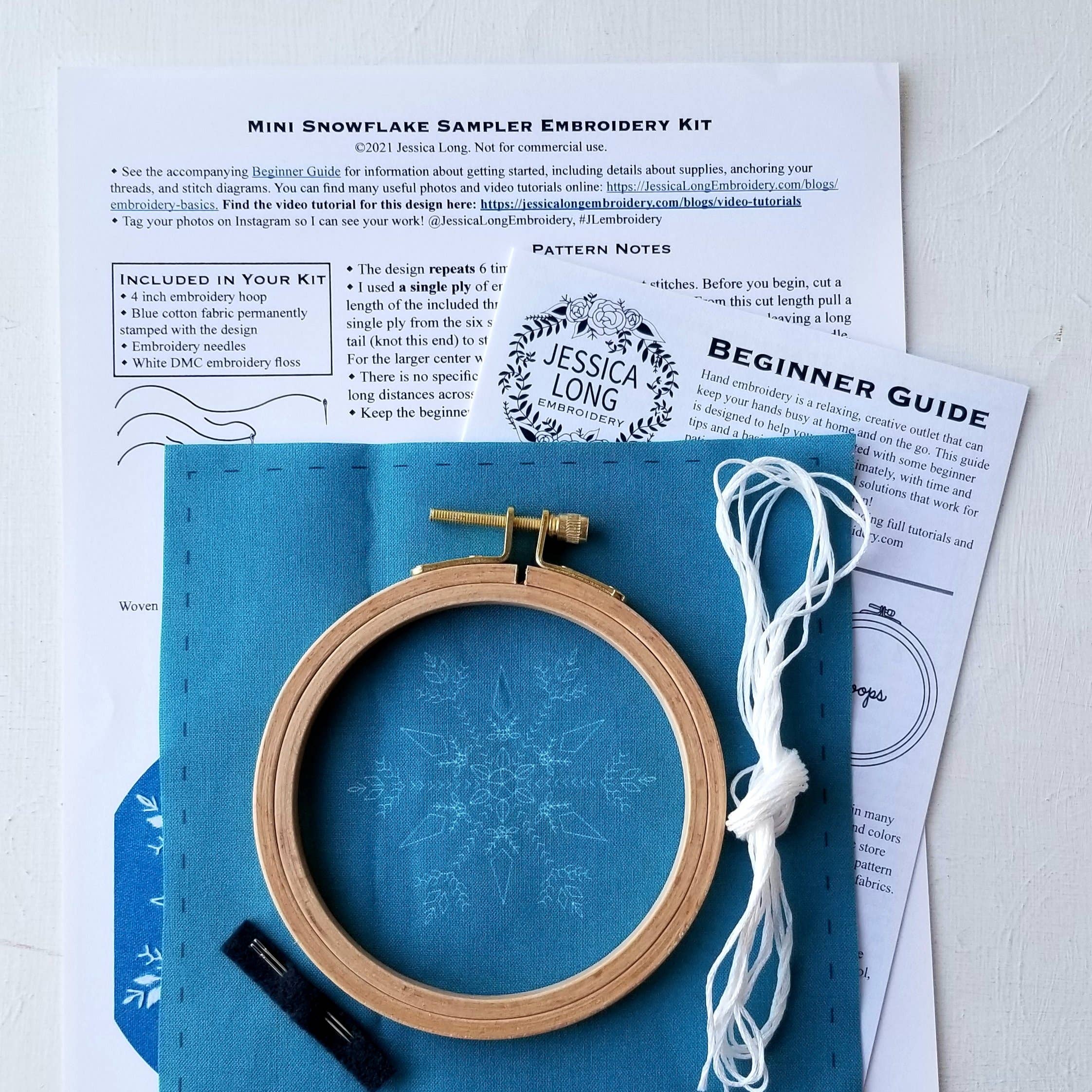 Mini Snowflake Sampler Ornament Embroidery Kit - Jessica Long Embroidery