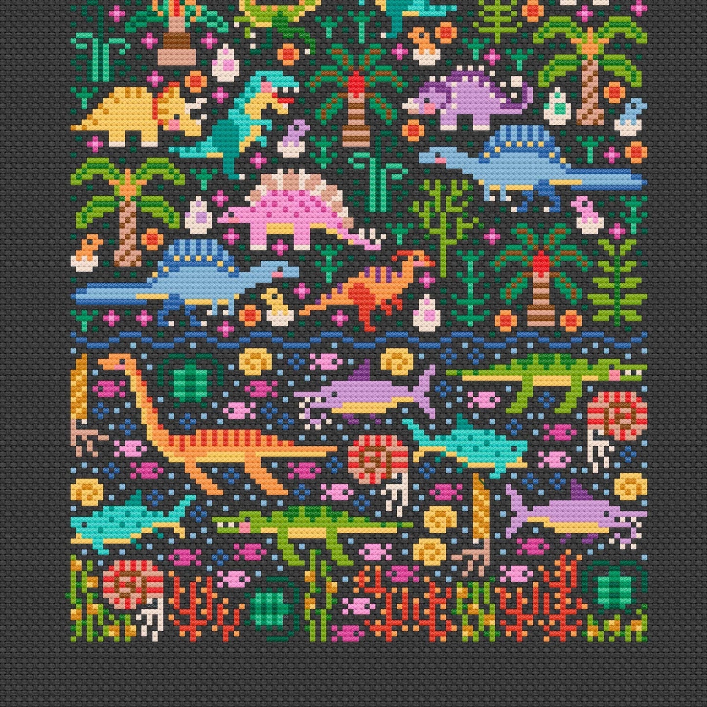 Dino Garden - Una Buena Pieza - Cross Stitch Pattern
