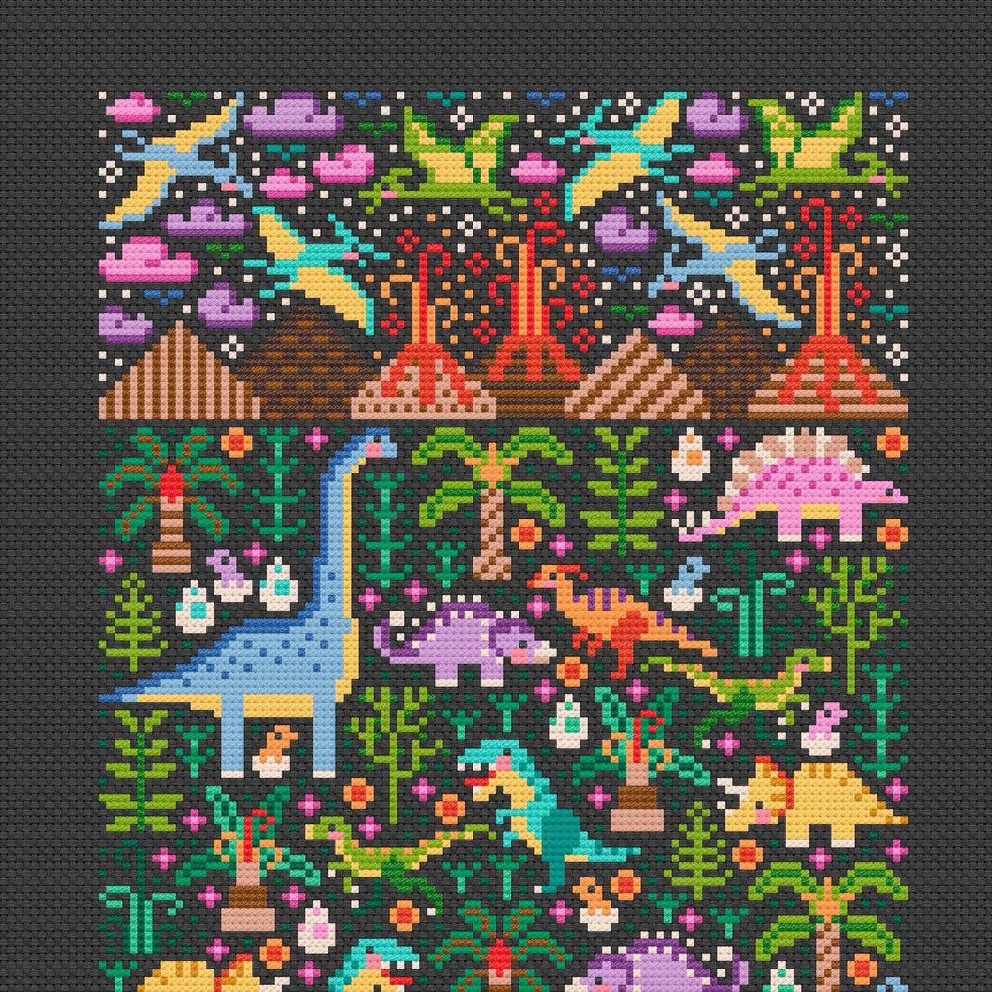 Dino Garden - Una Buena Pieza - Cross Stitch Pattern