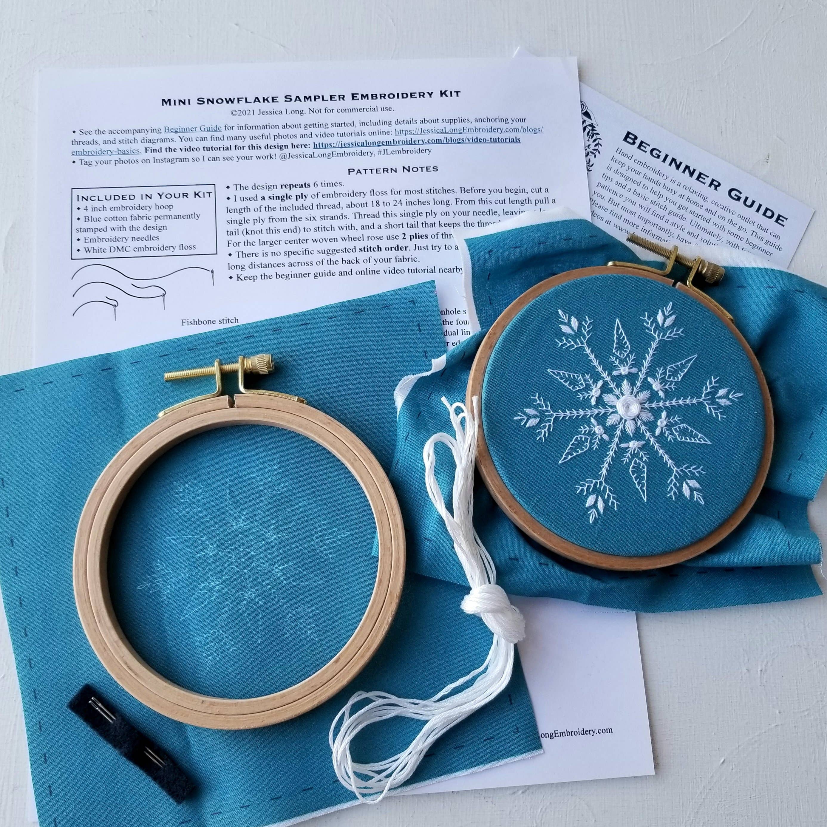 Mini Snowflake Sampler Ornament Embroidery Kit - Jessica Long Embroidery