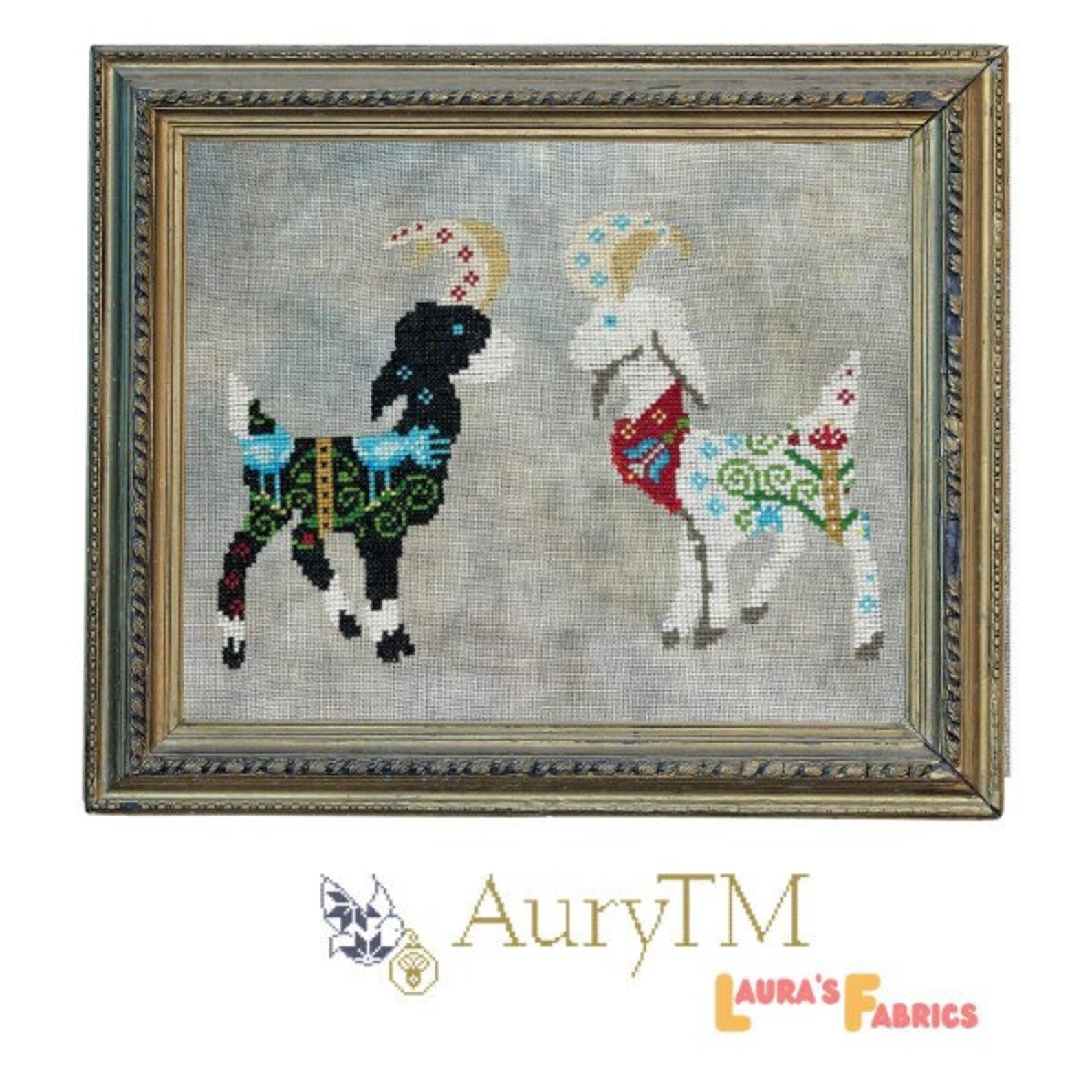 The Ibex Couple (Folk Quaker Style) - AuryTM Designs - Cross Stitch Pattern