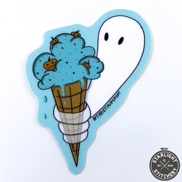 Ice Cream Ghost Cross Stitch Sticker - The Stitch Crypt