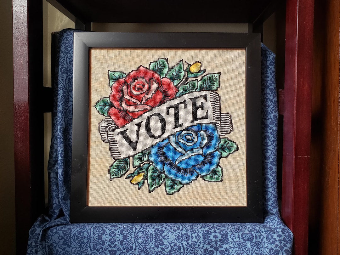 Vote / Love with Roses Tattoo - Siren Stitchworks - Cross Stitch Pattern