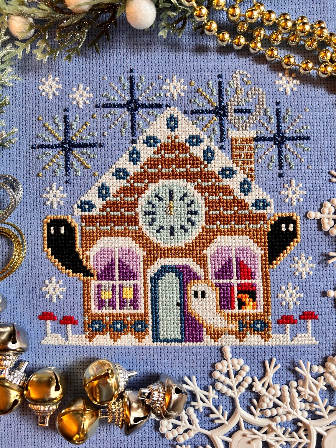 New Year Gingerbread House - Stay Platinum Stitchery - Cross Stitch Pattern