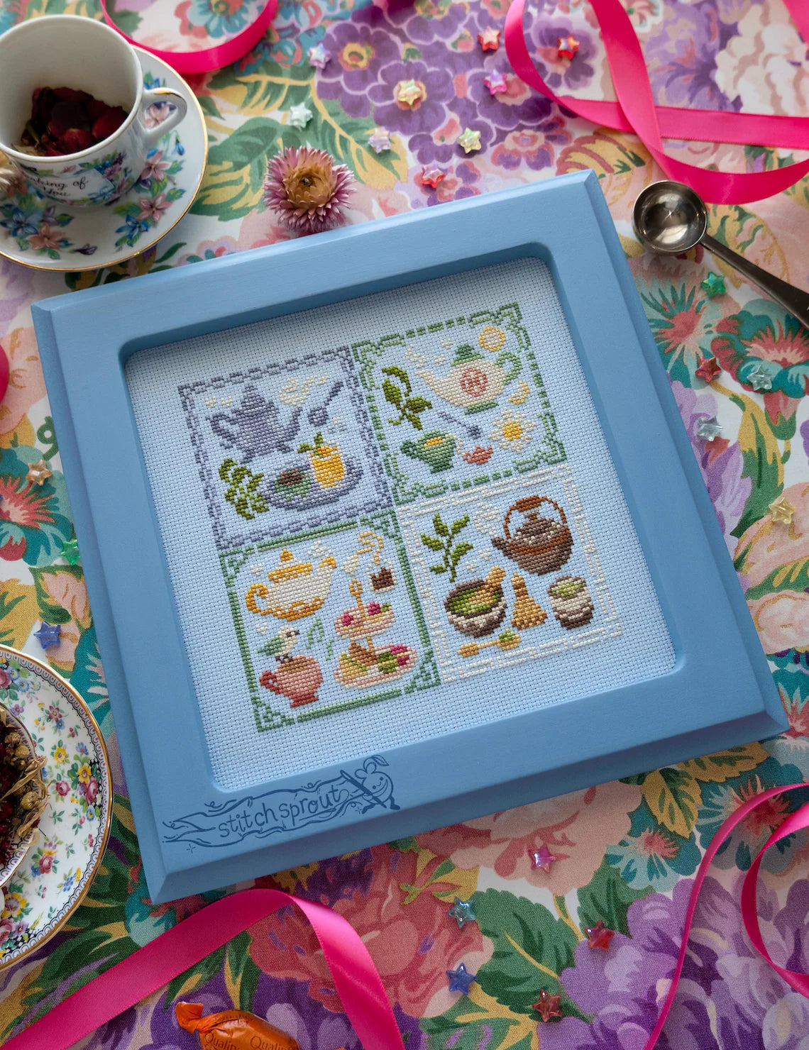 Teas of the World Sampler - StitchSprout Cross Stitch - Cross Stitch Pattern