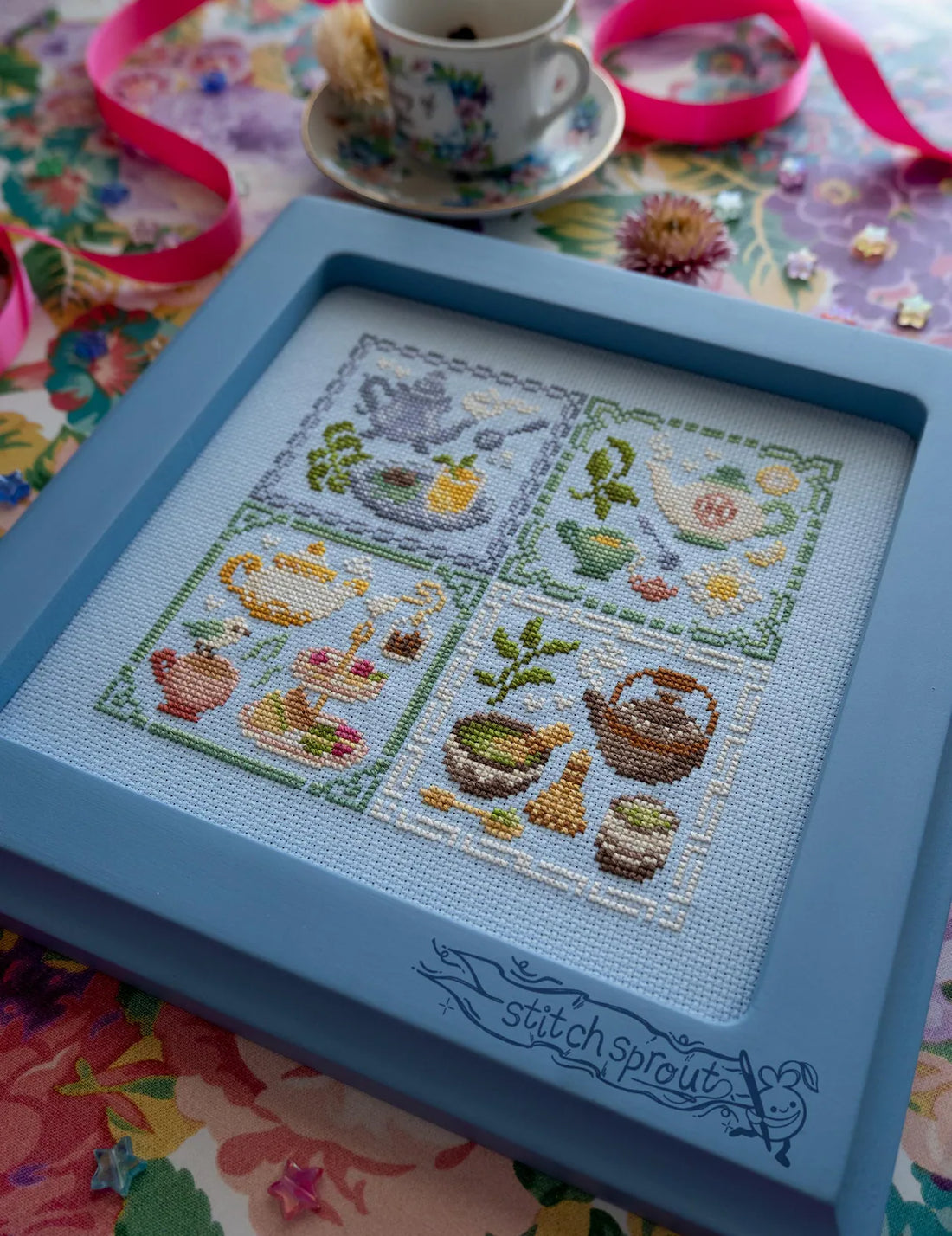 Teas of the World Sampler - StitchSprout Cross Stitch - Cross Stitch Pattern