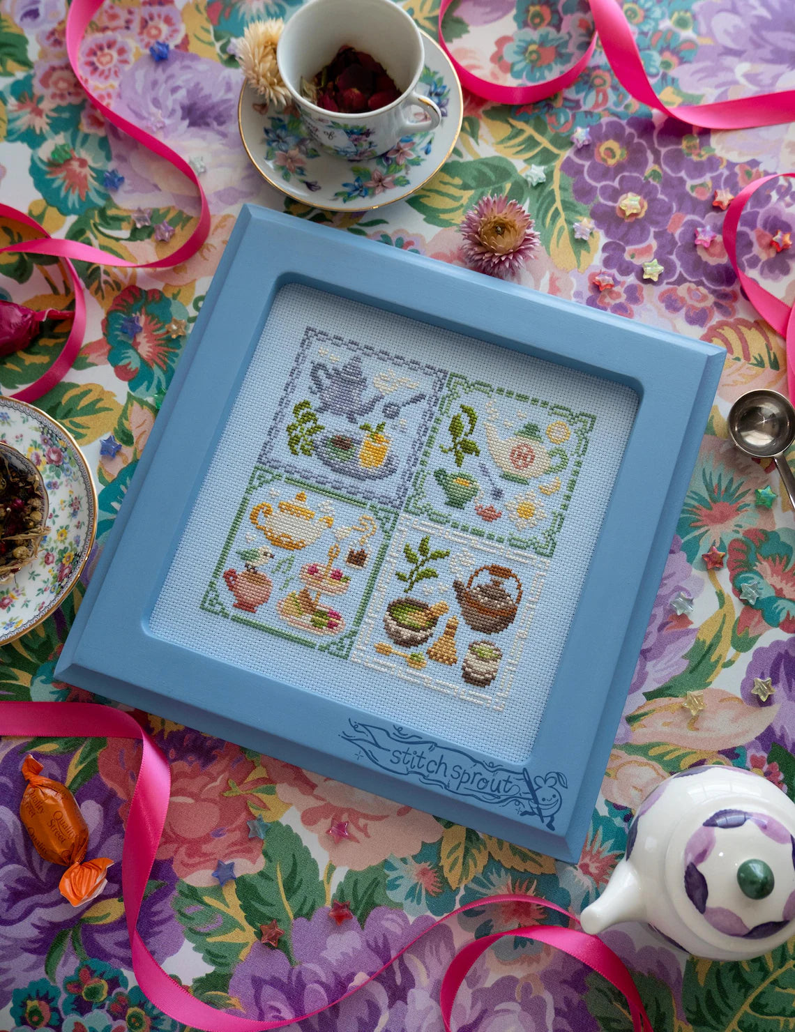 Teas of the World Sampler - StitchSprout Cross Stitch - Cross Stitch Pattern