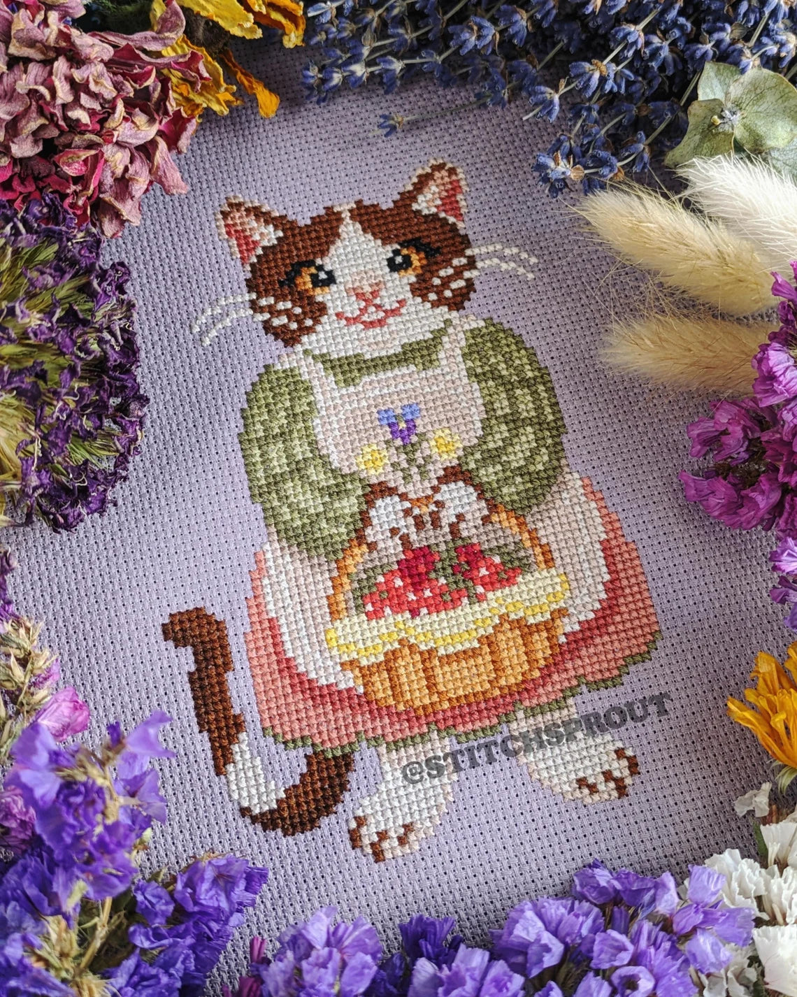 Strawberry Cat Farmer - StitchSprout Cross Stitch - Cross Stitch Pattern