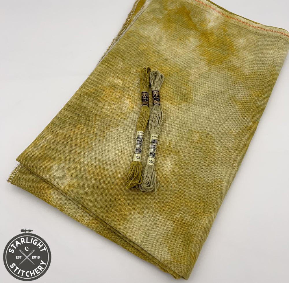 "Split Pea Soup" Linen - Lapin Loops - Hand Dyed Cross Stitch Fabric