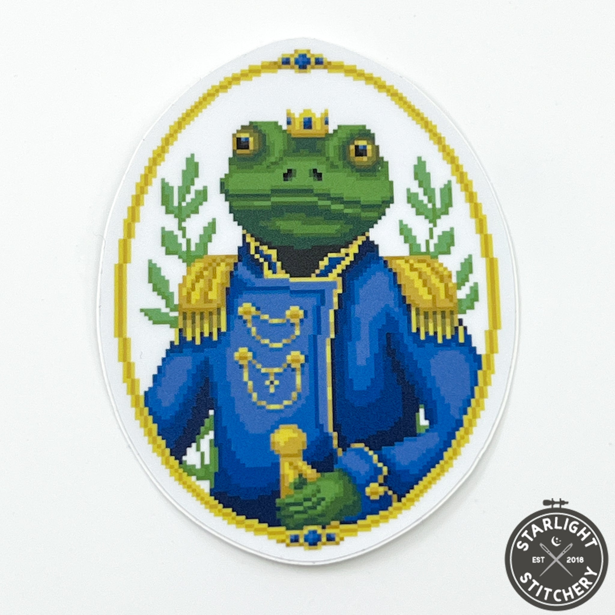 Prince Pondworthy Cross Stitch Sticker - Fine Frog Stitching