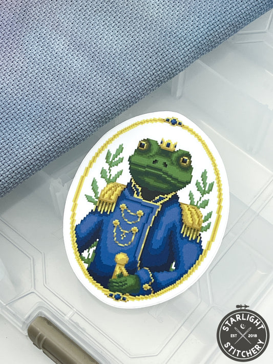 Prince Pondworthy Cross Stitch Sticker - Fine Frog Stitching