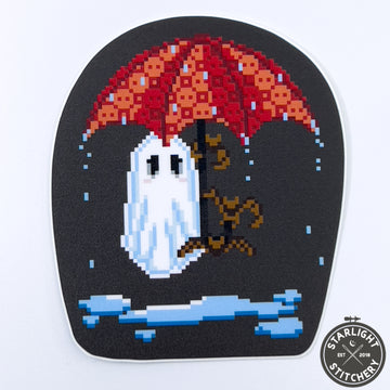 Rainy Ghost Cross Stitch Sticker - The Stitch Crypt