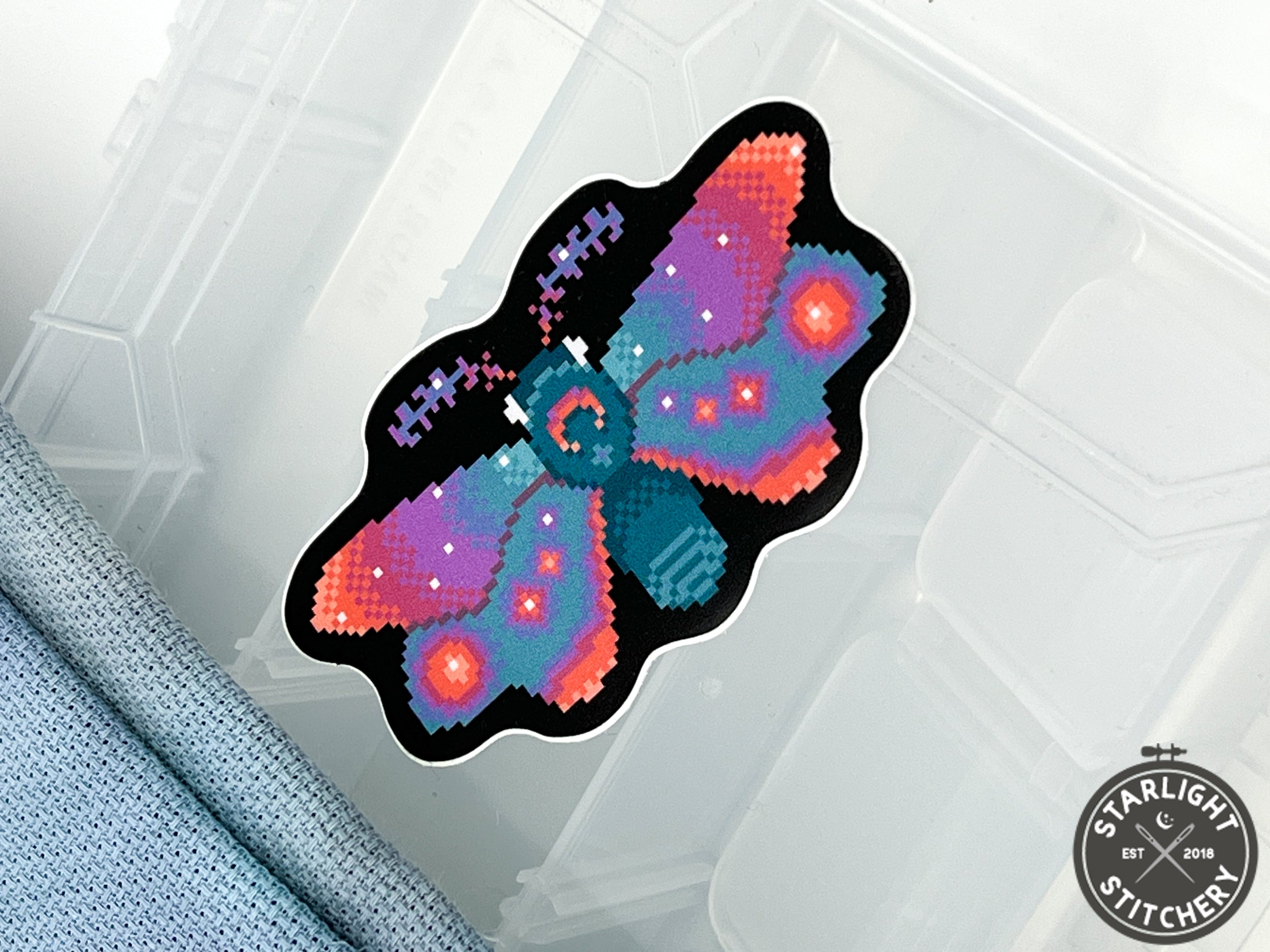 Rising Sun Moth Cross Stitch Sticker - Fine Frog Stitching