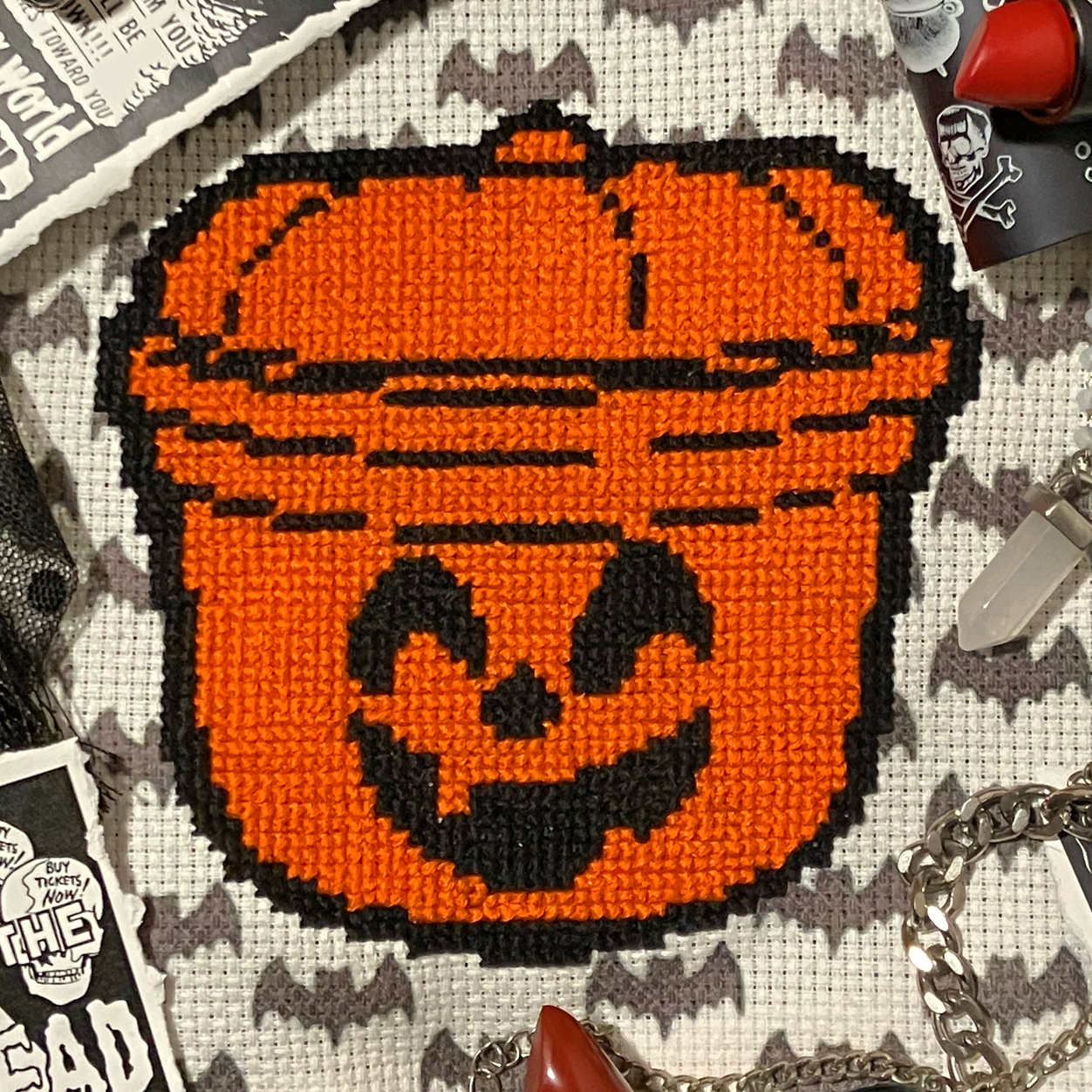 Pumpkin Halloween Bucket - Spooky Stitchin - Cross Stitch Pattern [Needlework Marketplace 2025]