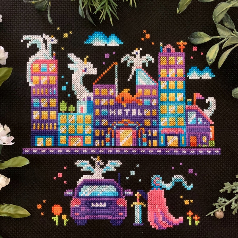 Dragon City - Flossy Fox Shop - Cross Stitch Pattern [Needlework Marketplace 2025]
