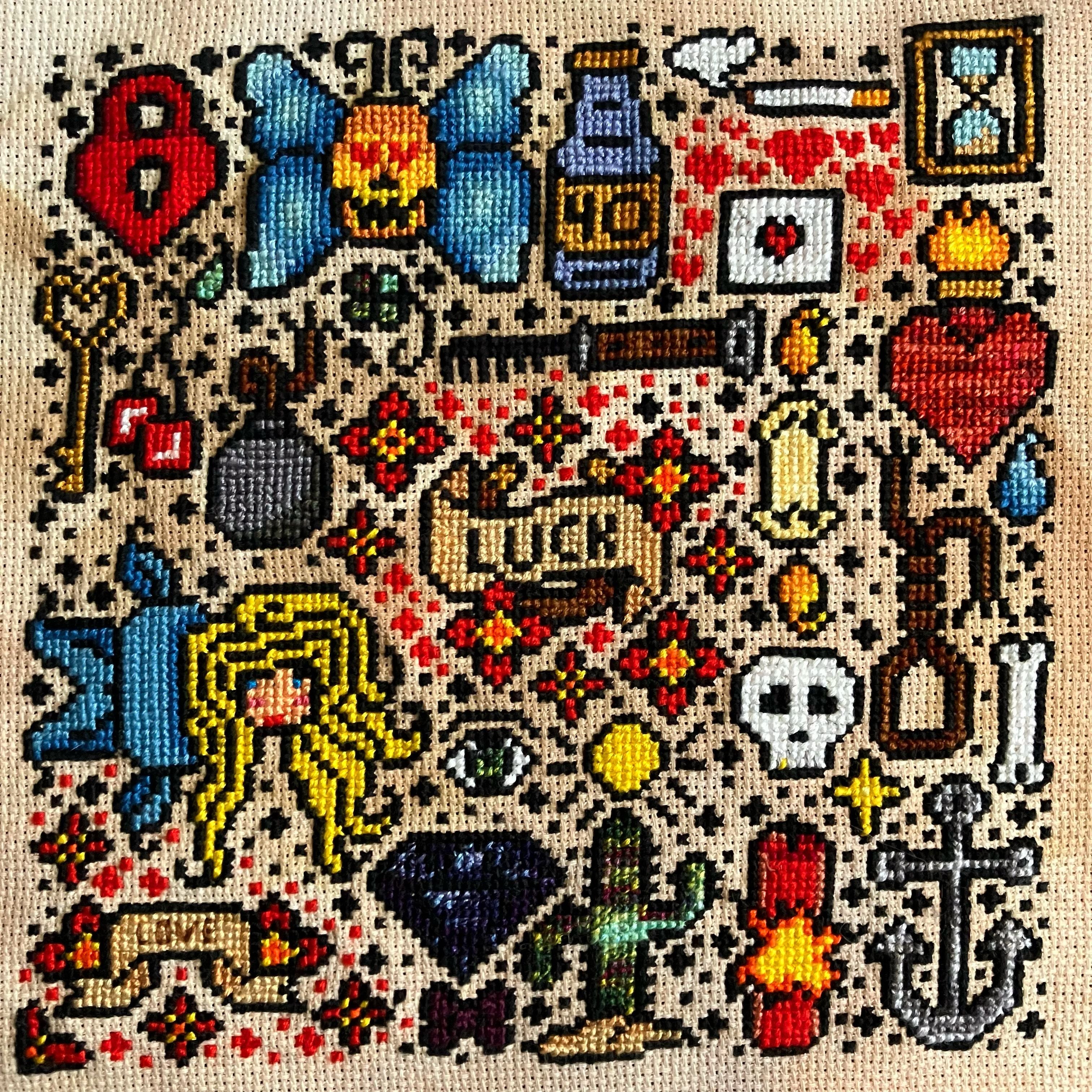 American Traditional Tattoo Flash Sheet - Spooky Stitchin - Cross Stitch Pattern [Needlework Marketplace 2025]