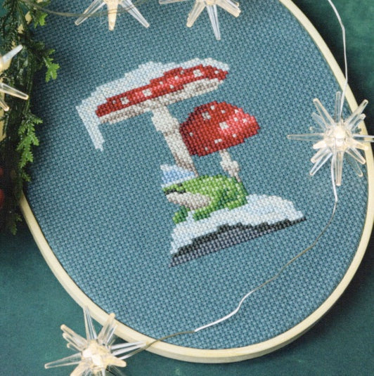 Winter Toadstool Frog - Fine Frog Stitching - Cross Stitch Pattern