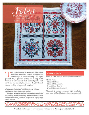 Balkan Quartet - Avlea Folk Embroidery - Cross Stitch Kit