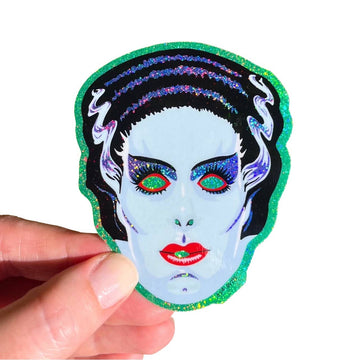 Sparkle Bride of Frankenstein Halloween Mask Vinyl Sticker