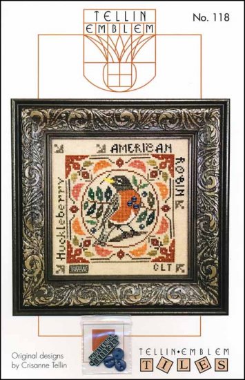 American Robin (Birdie & Berries) - Tellin Emblem - Cross Stitch Pattern