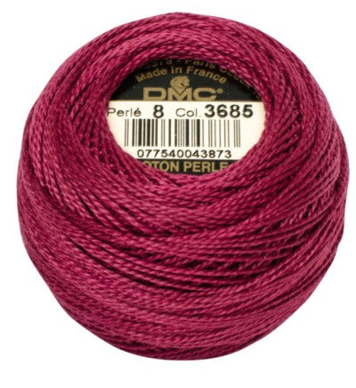Pearl Cotton Ball Size 8 - 3685 (Very Dark Mauve) - DMC Embroidery Floss