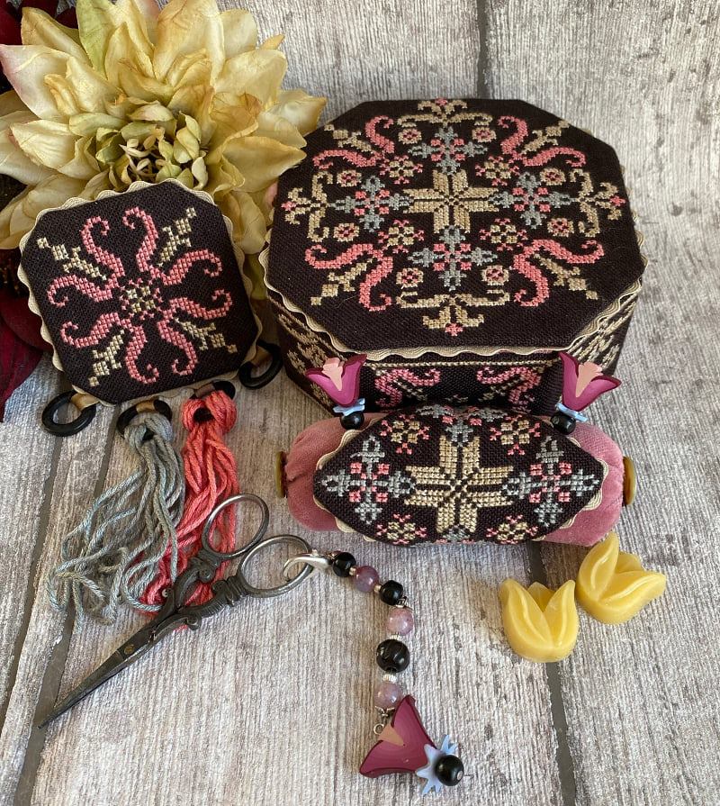 Black Fantasy Octagonal Sewing Box - Mani di Donna - Cross Stitch Pattern