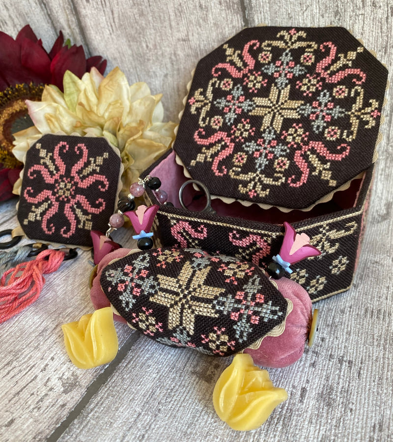 Black Fantasy Octagonal Sewing Box - Mani di Donna - Cross Stitch Pattern