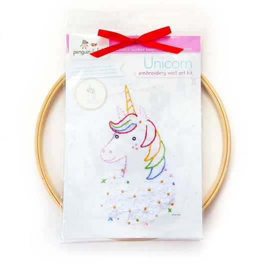 Unicorn Embroidery Wall Art - Penguin & Fish - Embroidery Kit