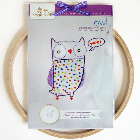 Owl Embroidery Wall Art Kit - Penguin & Fish - Embroidery Kit