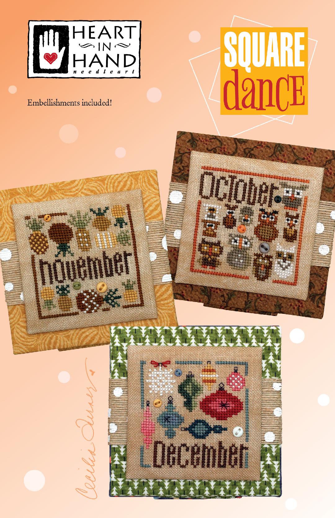 Square Dance #4 October, November, & December - Heart in Hand - Cross Stitch Pattern