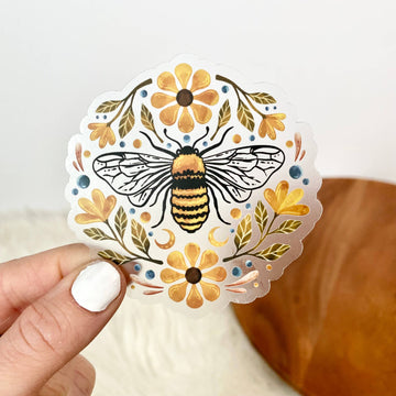 Flowers And Bee Clear Sticker - Big Moods