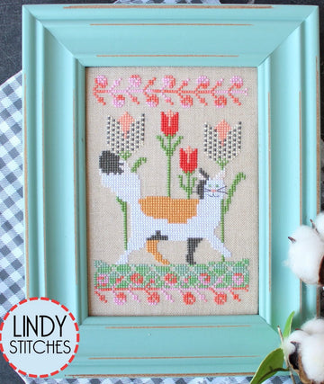 Prancing in the Tulips (Cats in the Garden #1) - Lindy Stitches - Cross Stitch Pattern