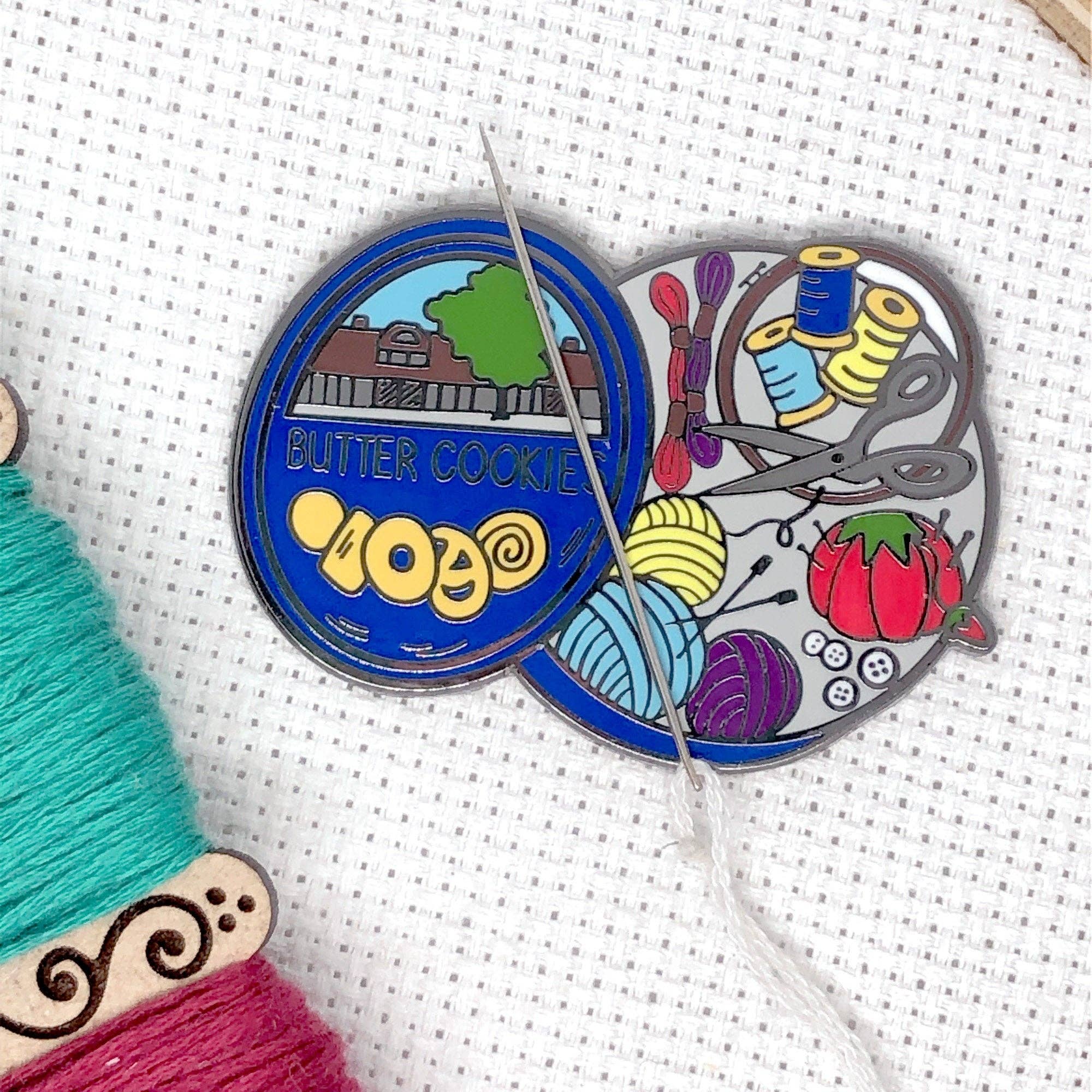 Cookie Tin Full of Sewing Notions Needle Minder - Snarky Crafter Designs