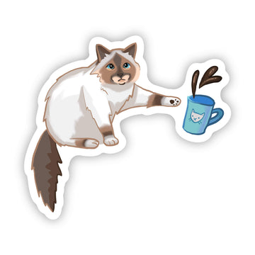 Cat Knocking Over Coffee Sticker - Big Moods