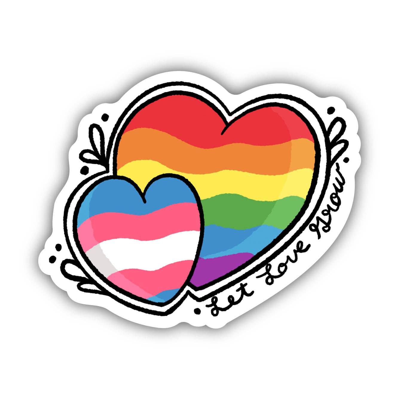 Let Love Grow Rainbow and Trans Heart Sticker - Big Moods