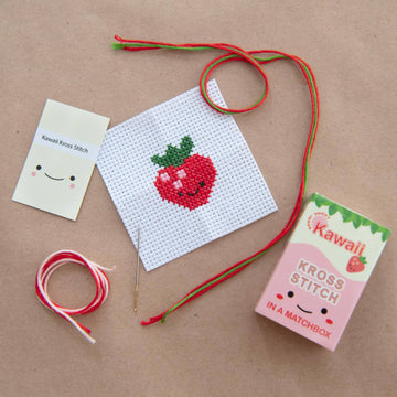 Kawaii Strawberry Mini Cross Stitch Kit In A Matchbox - Marvling Bros Ltd