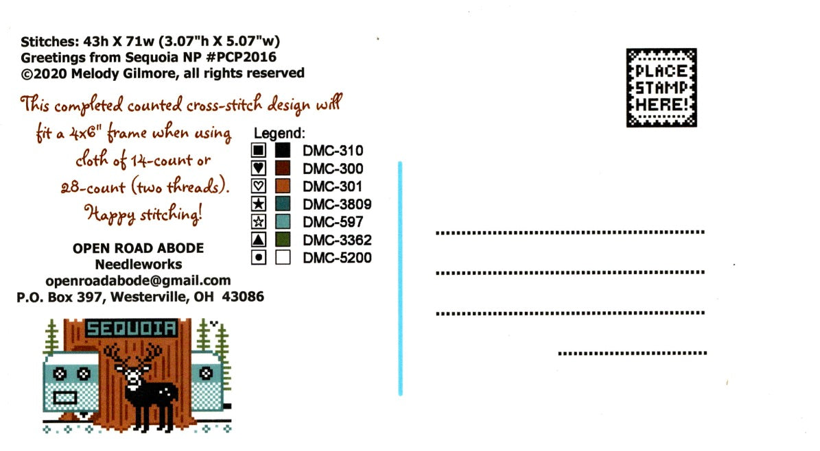 Greetings from Sequoia National Park - Open Road Abode - Cross Stitch Pattern