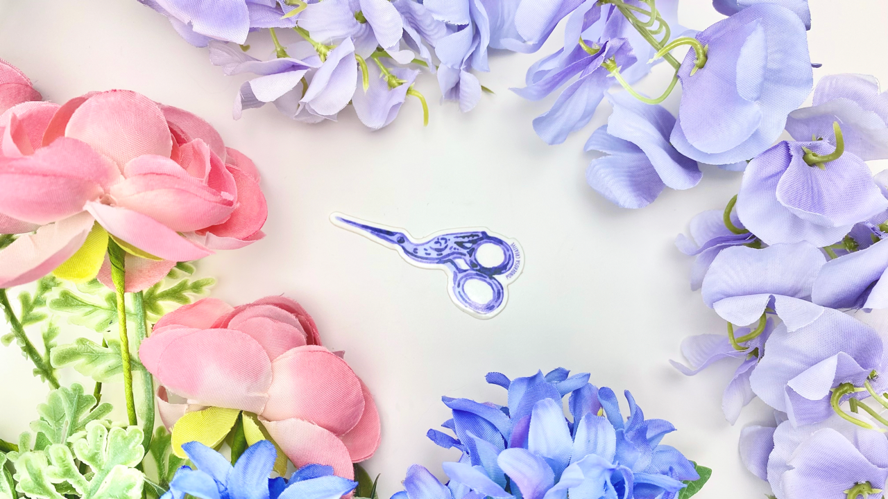 Purple Stork Embroidery Scissors Sticker - Ponderosa Creative