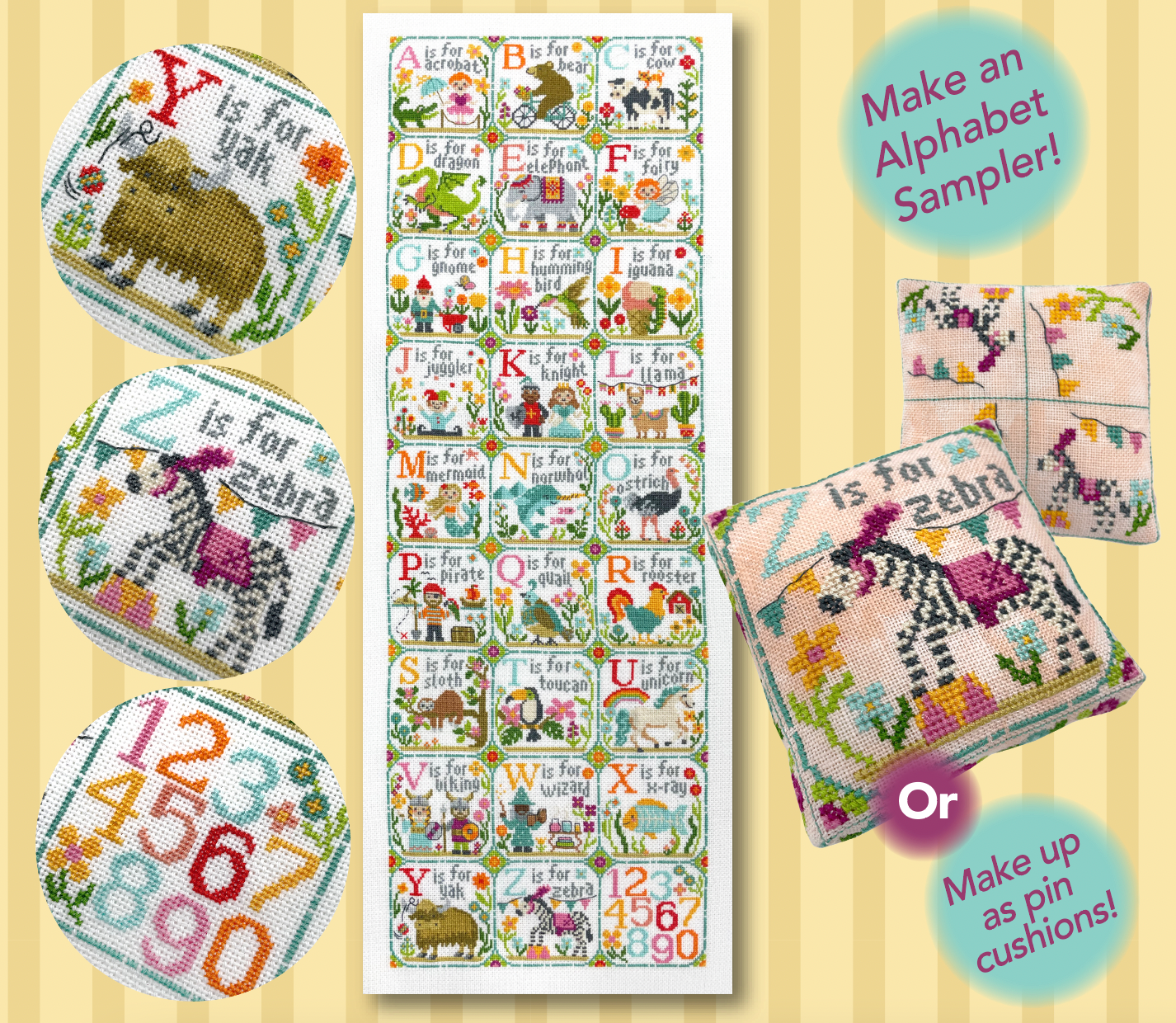 Happy Alphabet Part 9: YZ + Numbers - Tiny Modernist - Cross Stitch Pattern